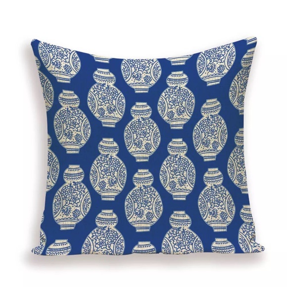 Pink Green Monkey / Blue Ginger Jars Pillow Cover w Insert 17.7” Grandmillennial - Picture 8 of 16